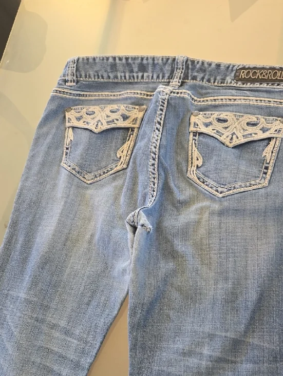Rock & Roll Denim Light Blue Boot Cut Jeans with Embroidered Pockets - Picture 3 of 16